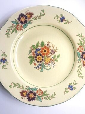 Mintons “Marlow” Dinner Plate • 9" • Replacement Plate • Floral Green Rim • Read